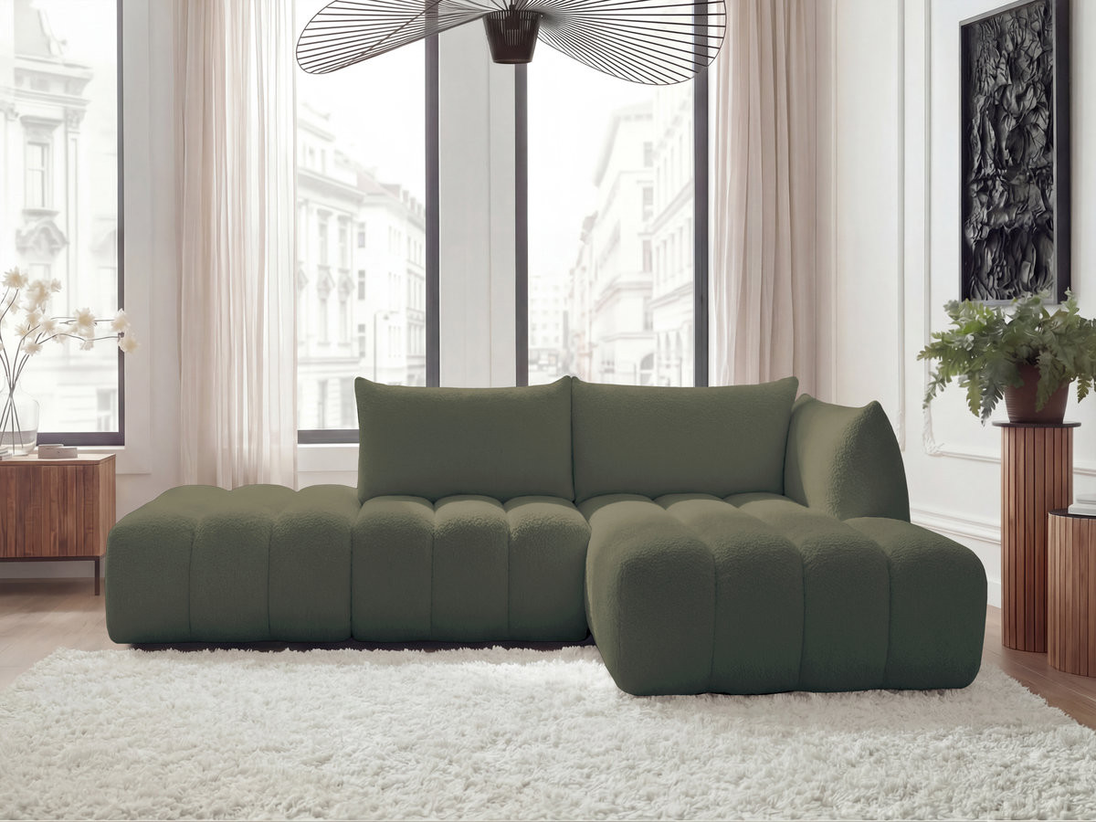 Canapé d'angle fixe modulable AZRA tissu bouclette