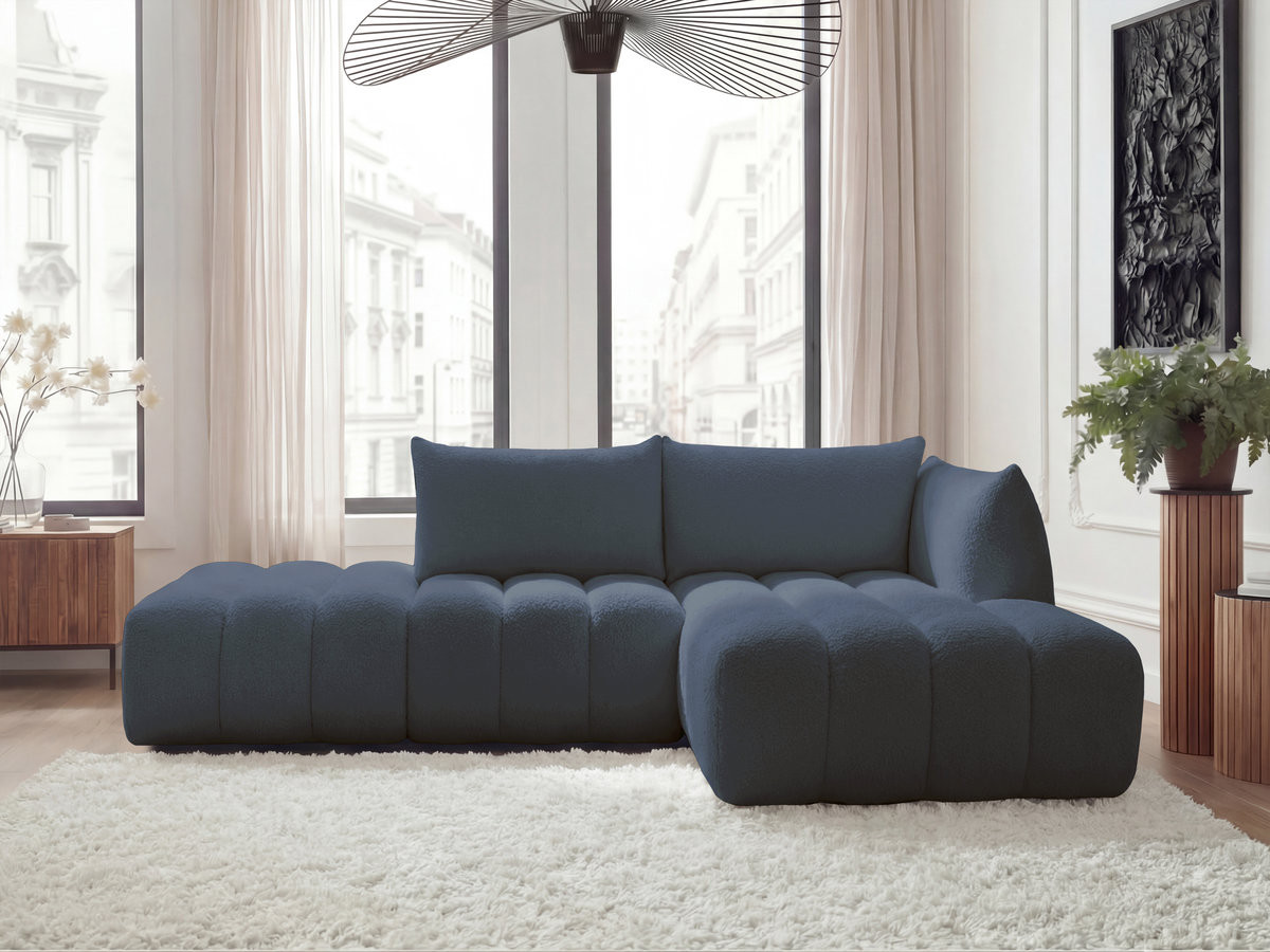 Canapé d'angle modulable AZRA bouclette bleu foncé