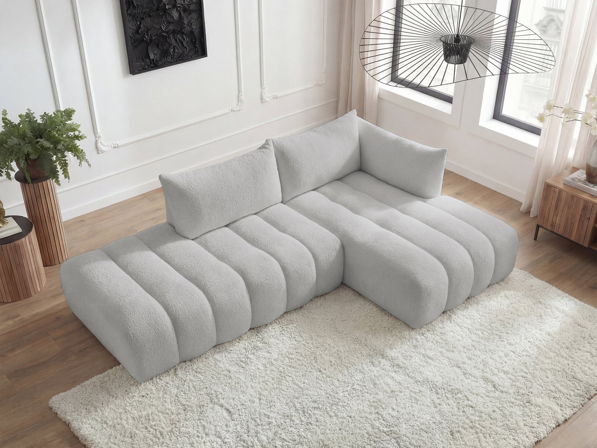 Canapé d'angle modulable AZRA bouclette gris clair — vue 6