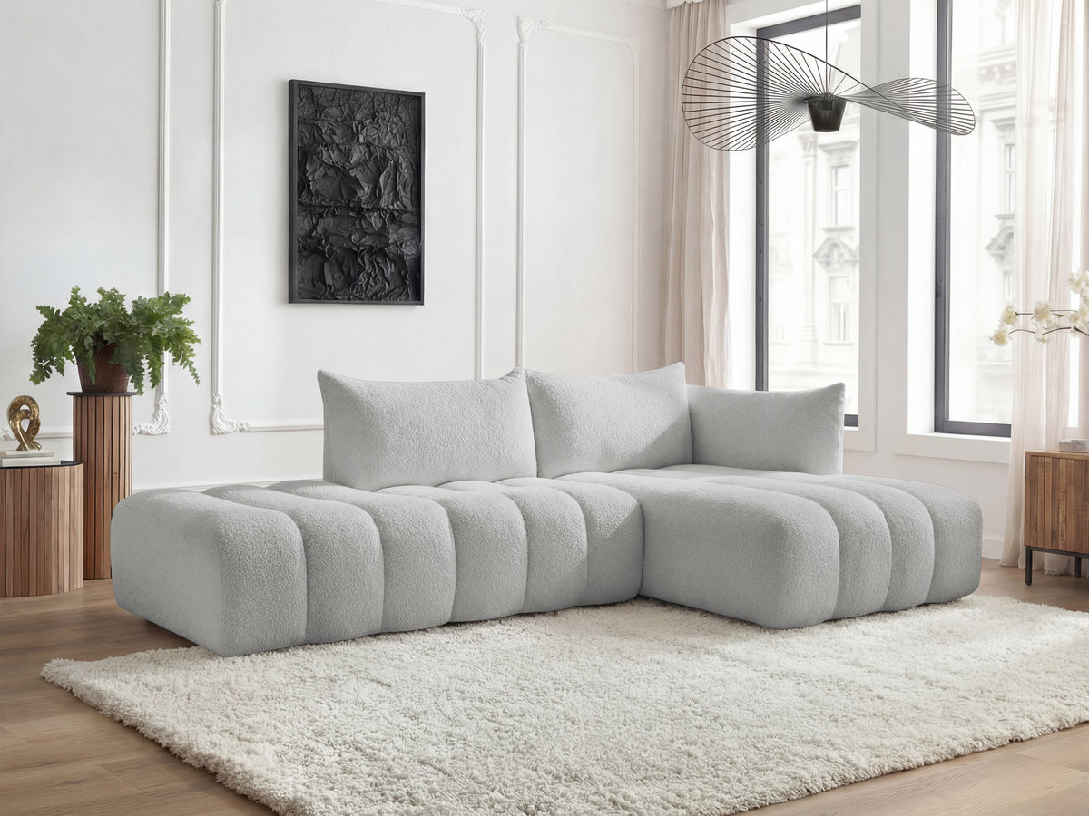Canapé d'angle modulable AZRA bouclette gris clair