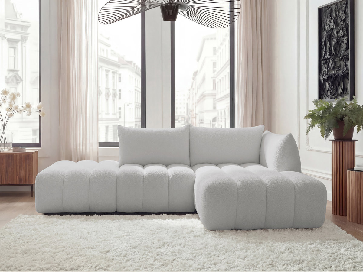 Canapé d'angle modulable AZRA bouclette gris clair — vue 4