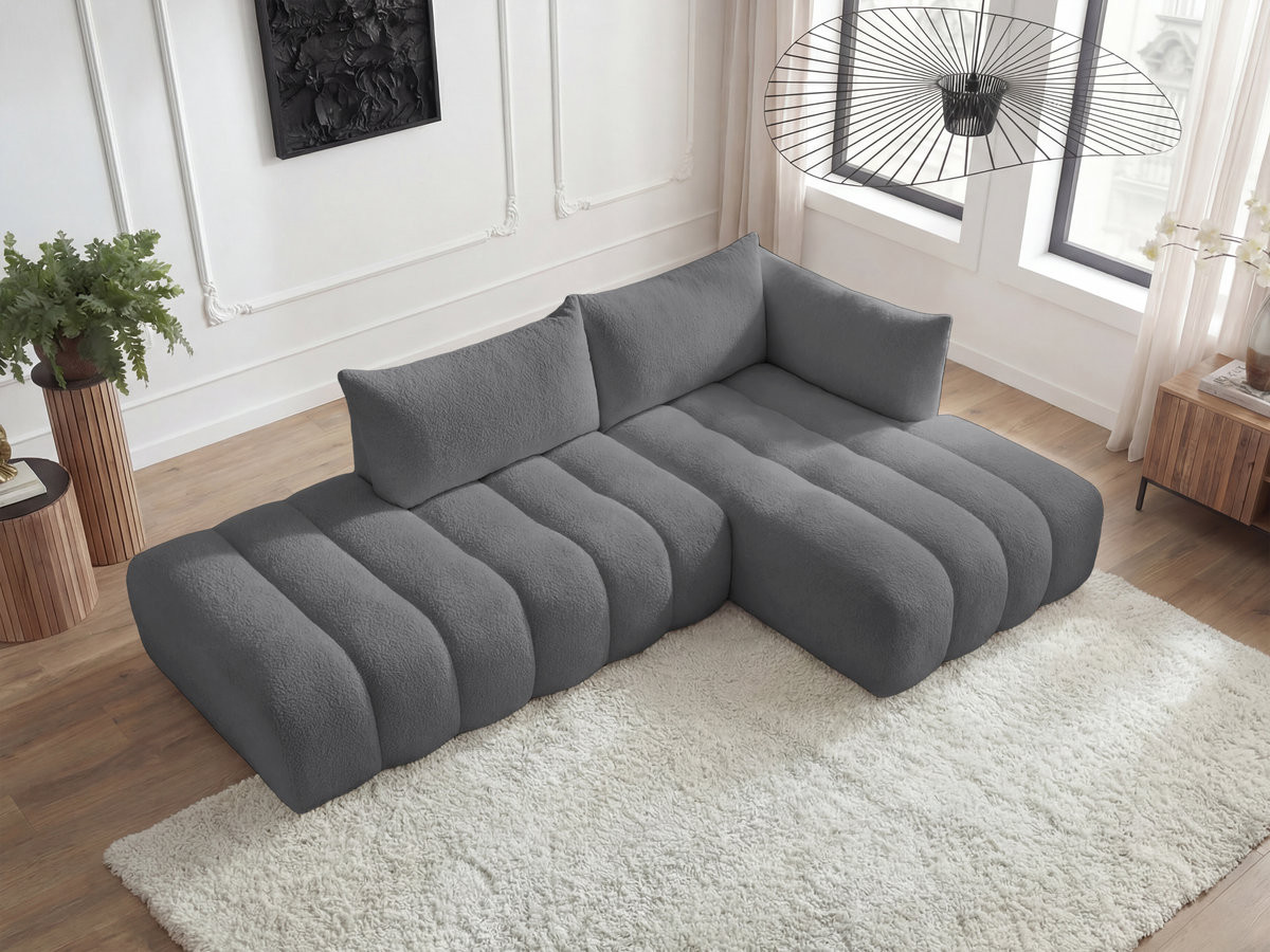Canapé d'angle fixe modulable AZRA tissu bouclette