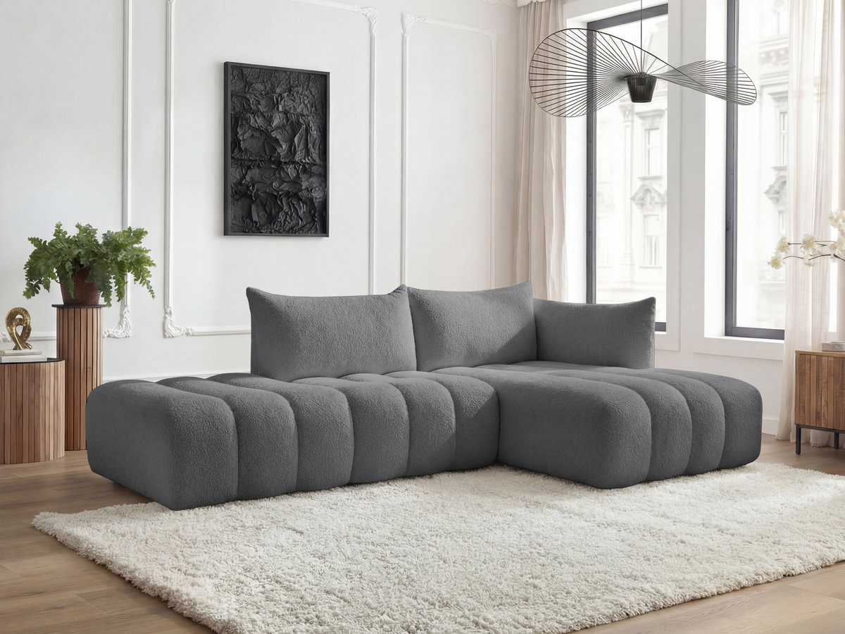 Canapé d'angle modulable AZRA bouclette gris foncé