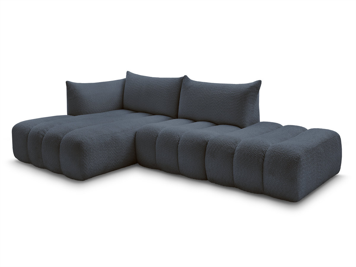 canapé d'angle fixe modulable azra tissu bouclette de couleur bleu foncé