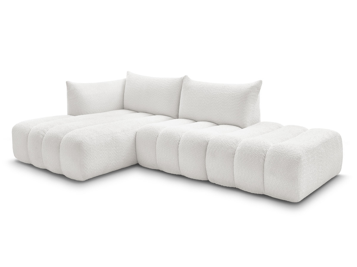 canapé d'angle fixe modulable azra tissu bouclette de couleur blanc