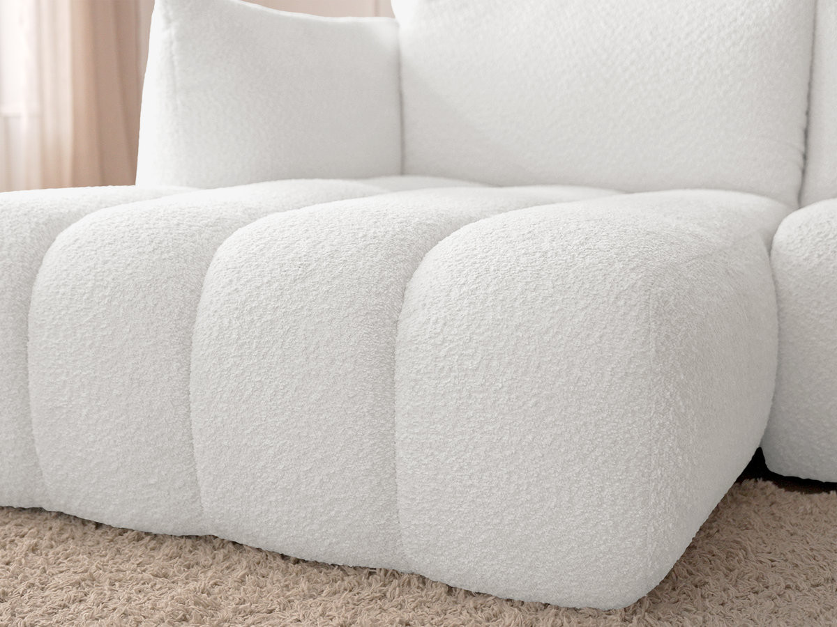 Canapé d'angle fixe modulable AZRA tissu bouclette