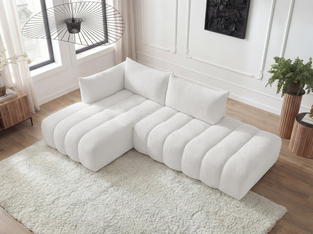 Canapé d'angle fixe modulable AZRA tissu bouclette