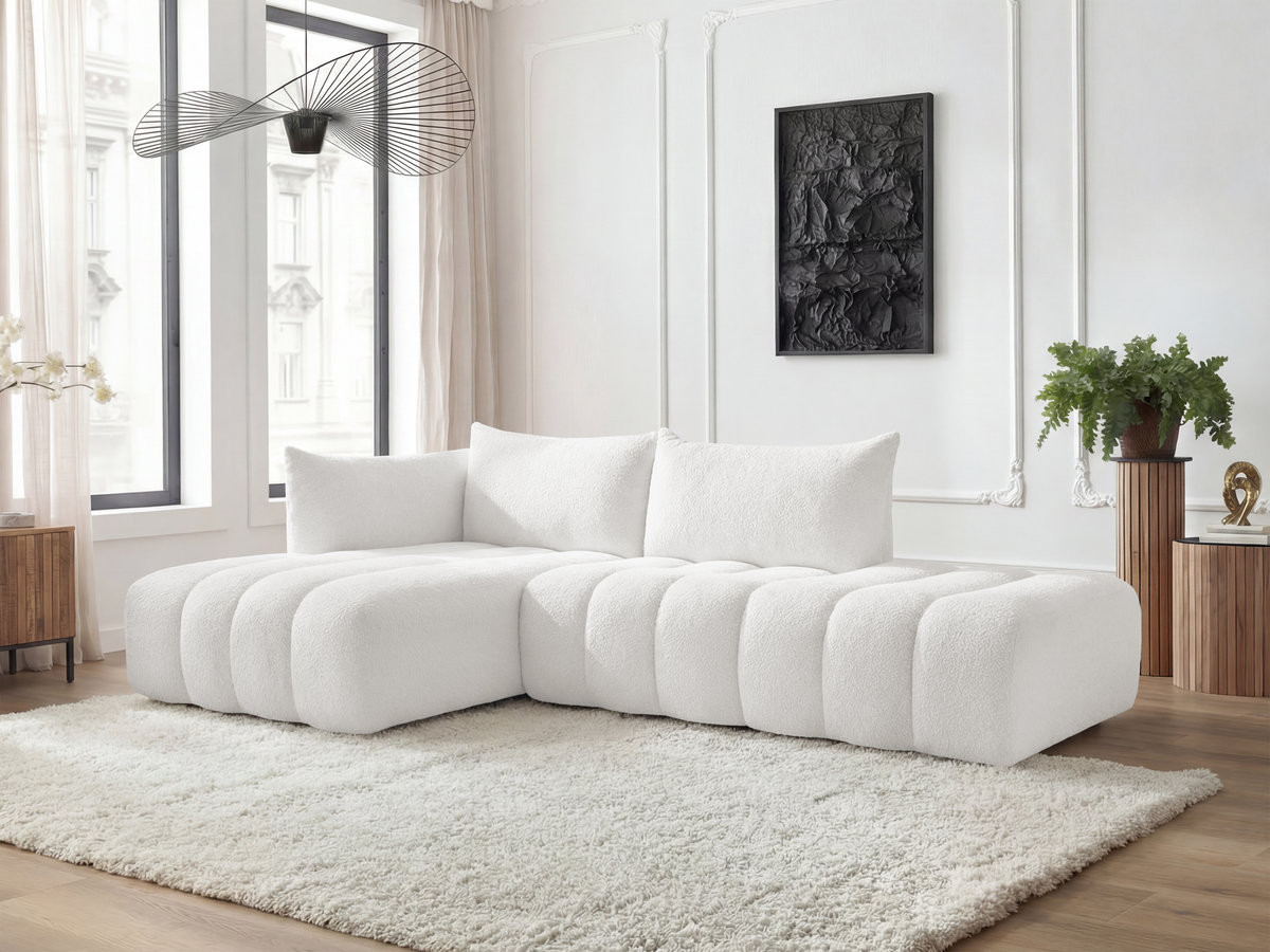 Canapé d'angle fixe modulable AZRA tissu bouclette