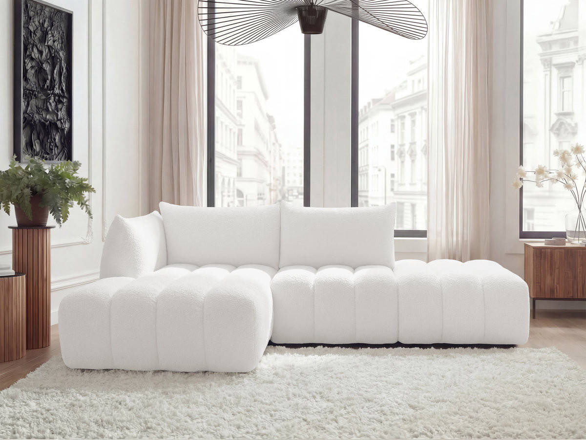 Canapé d'angle fixe modulable AZRA tissu bouclette