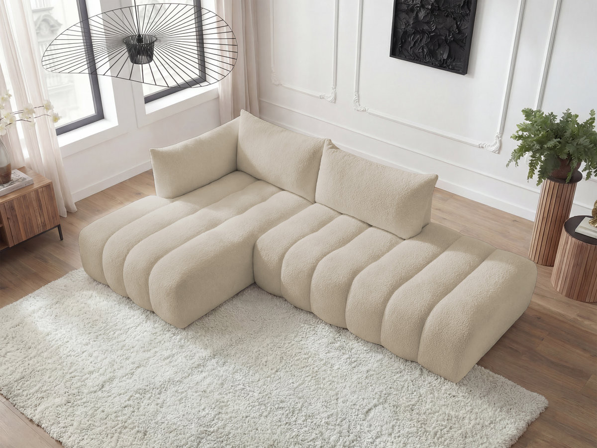 Canapé d'angle fixe modulable AZRA tissu bouclette