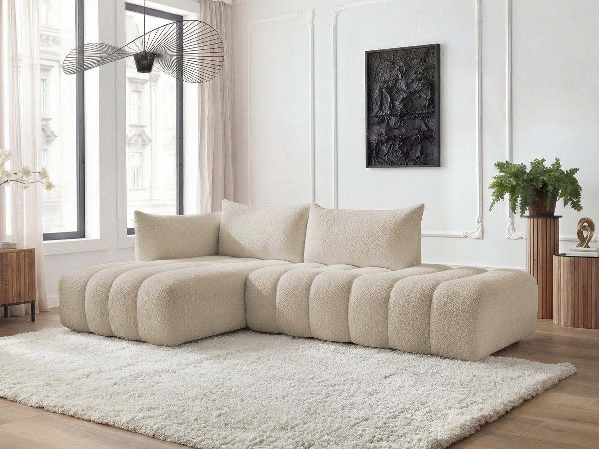 Canapé d'angle fixe modulable AZRA tissu bouclette