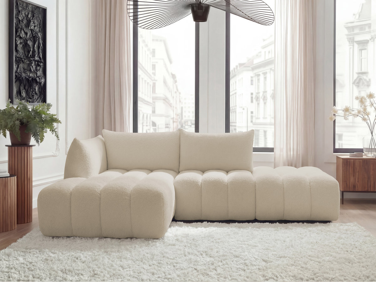 Canapé d'angle fixe modulable AZRA tissu bouclette