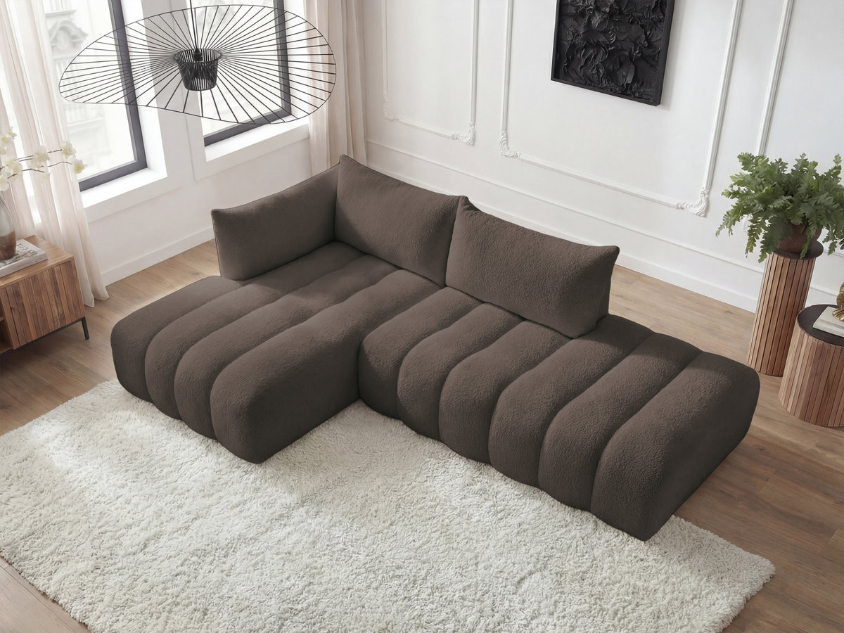 Canapé d'angle fixe modulable AZRA tissu bouclette