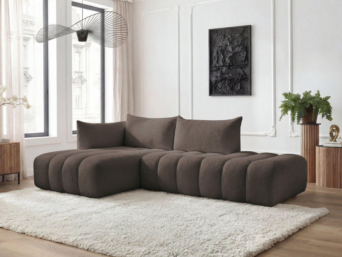 Canapé d'angle fixe modulable AZRA tissu bouclette