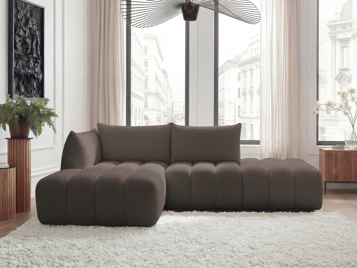 Canapé d'angle fixe modulable AZRA tissu bouclette