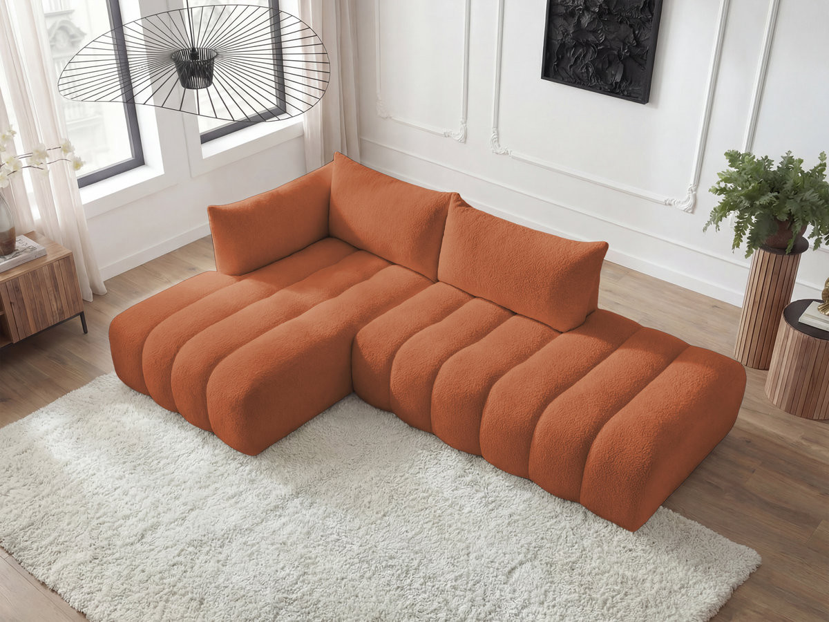 Canapé d'angle fixe modulable AZRA tissu bouclette