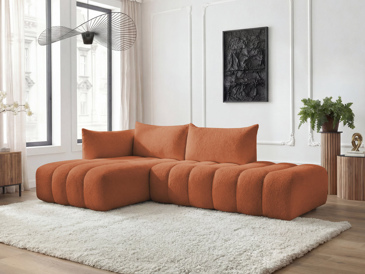Canapé d'angle fixe modulable AZRA tissu bouclette