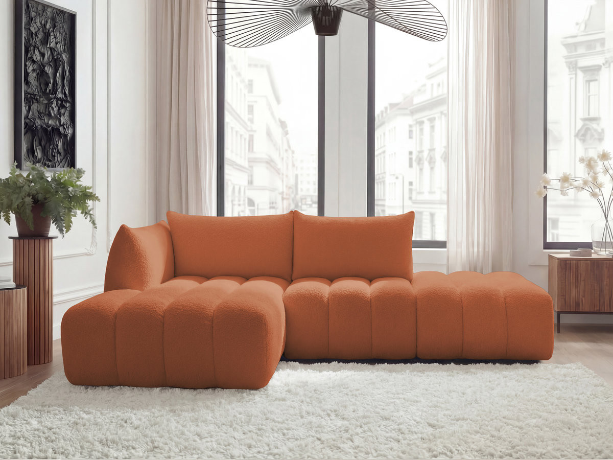 Canapé d'angle fixe modulable AZRA tissu bouclette