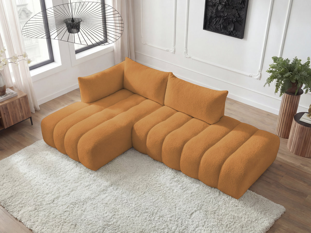 Canapé d'angle fixe modulable AZRA tissu bouclette