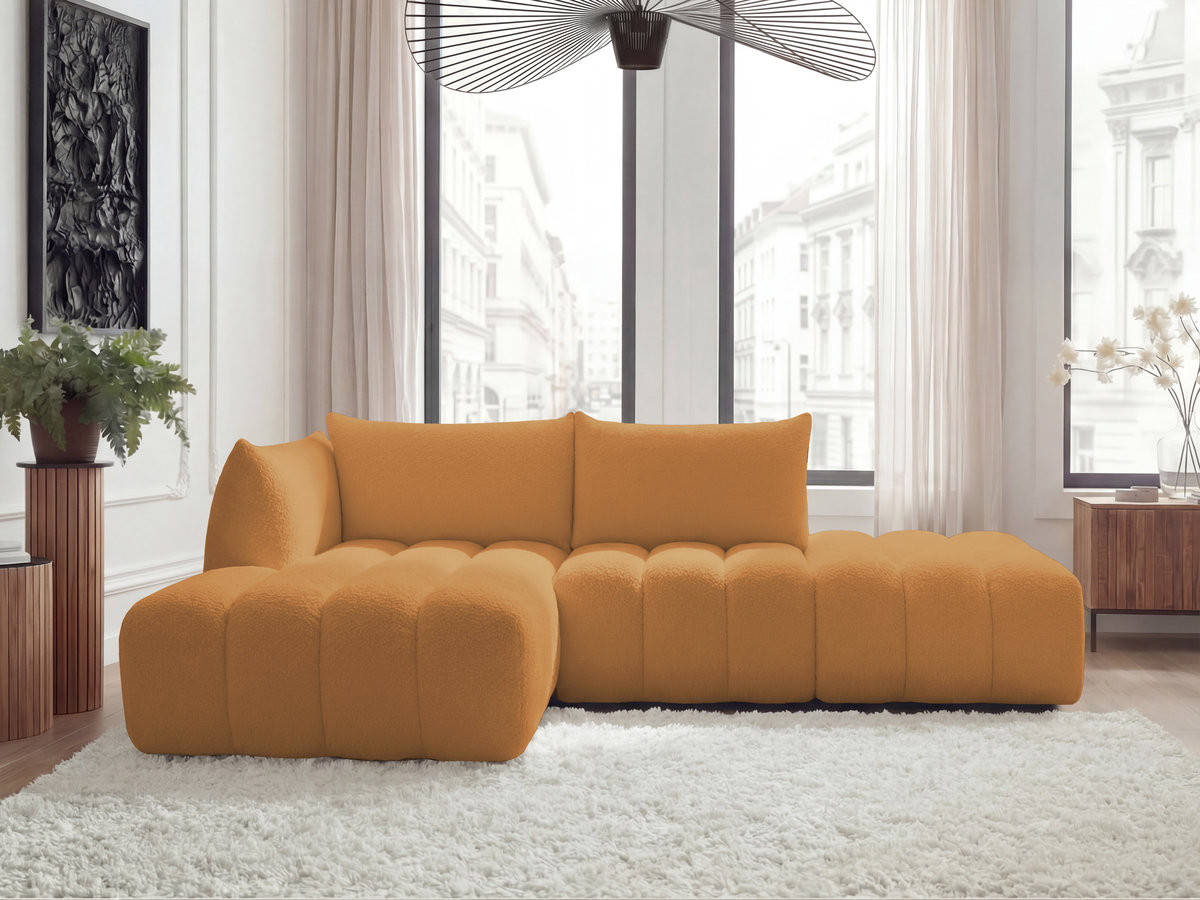 Canapé d'angle fixe modulable AZRA tissu bouclette