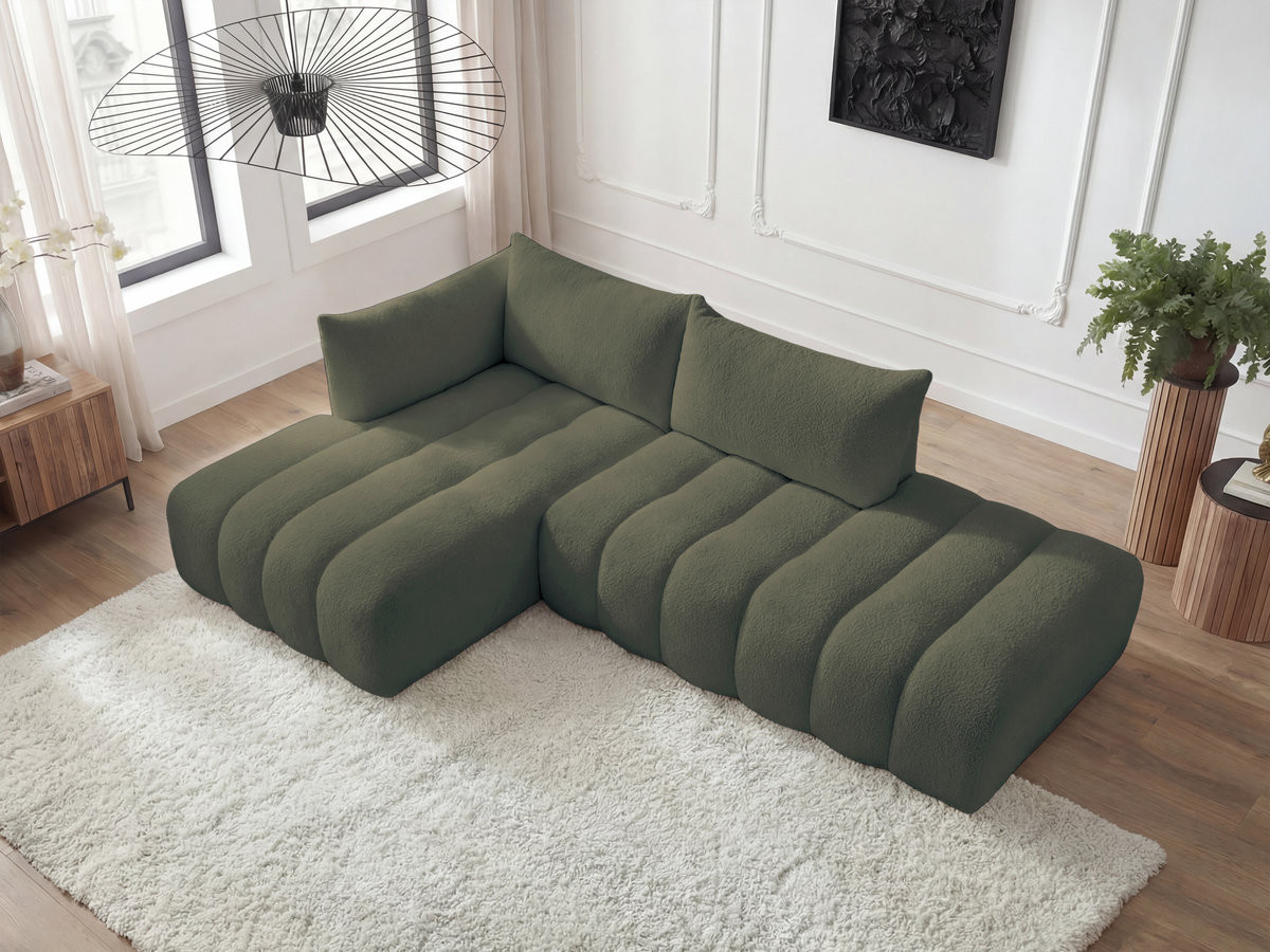 Canapé d'angle fixe modulable AZRA tissu bouclette
