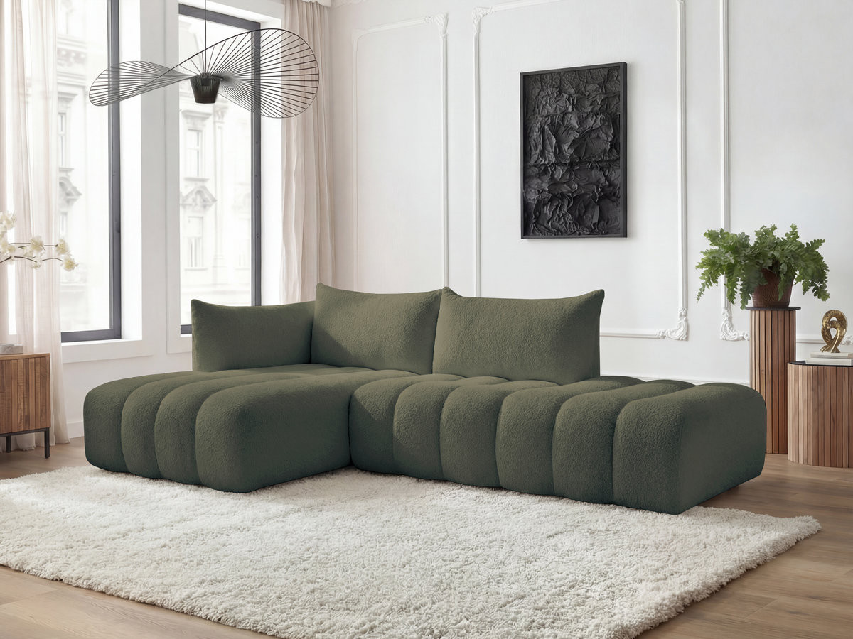 Canapé d'angle fixe modulable AZRA tissu bouclette