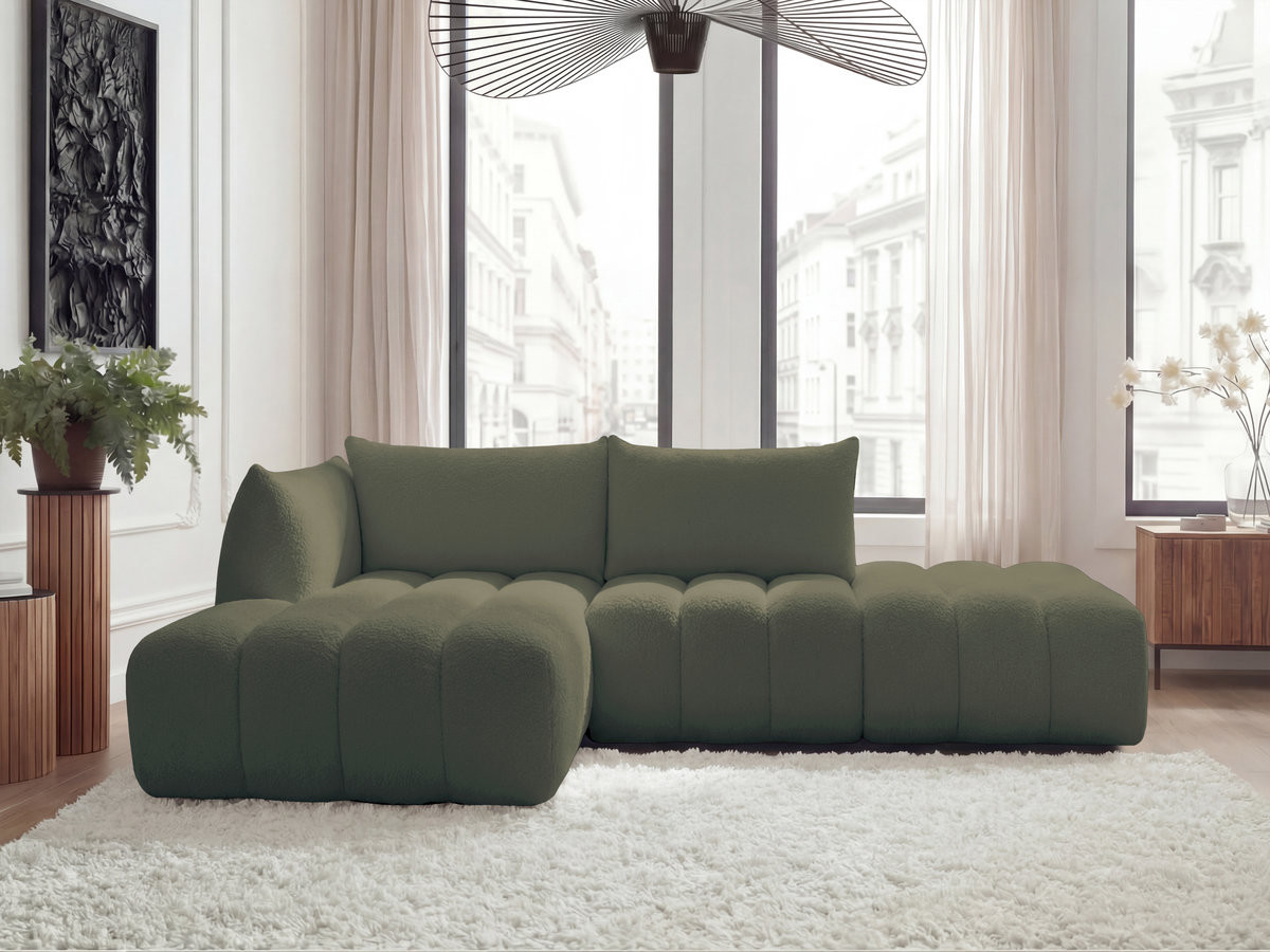 Canapé d'angle fixe modulable AZRA tissu bouclette