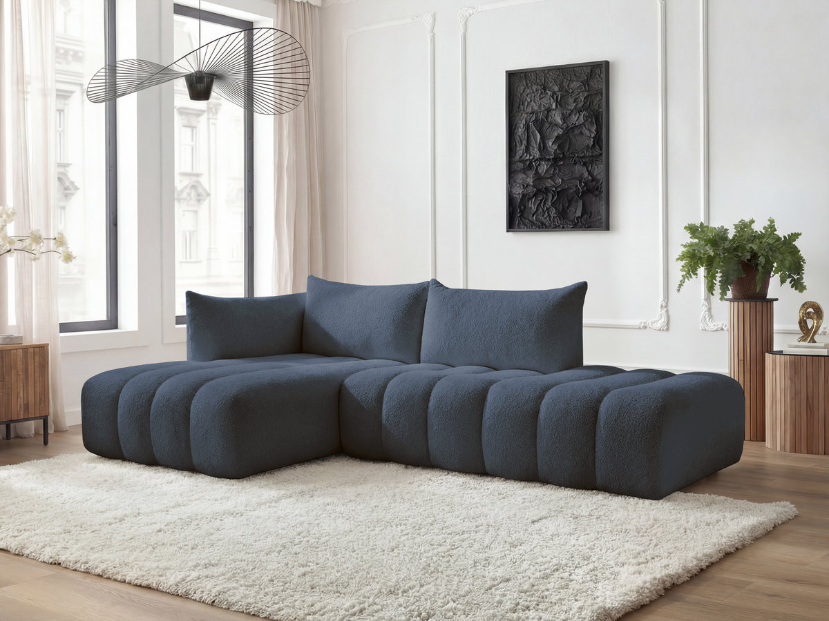 Canapé d'angle fixe modulable AZRA tissu bouclette