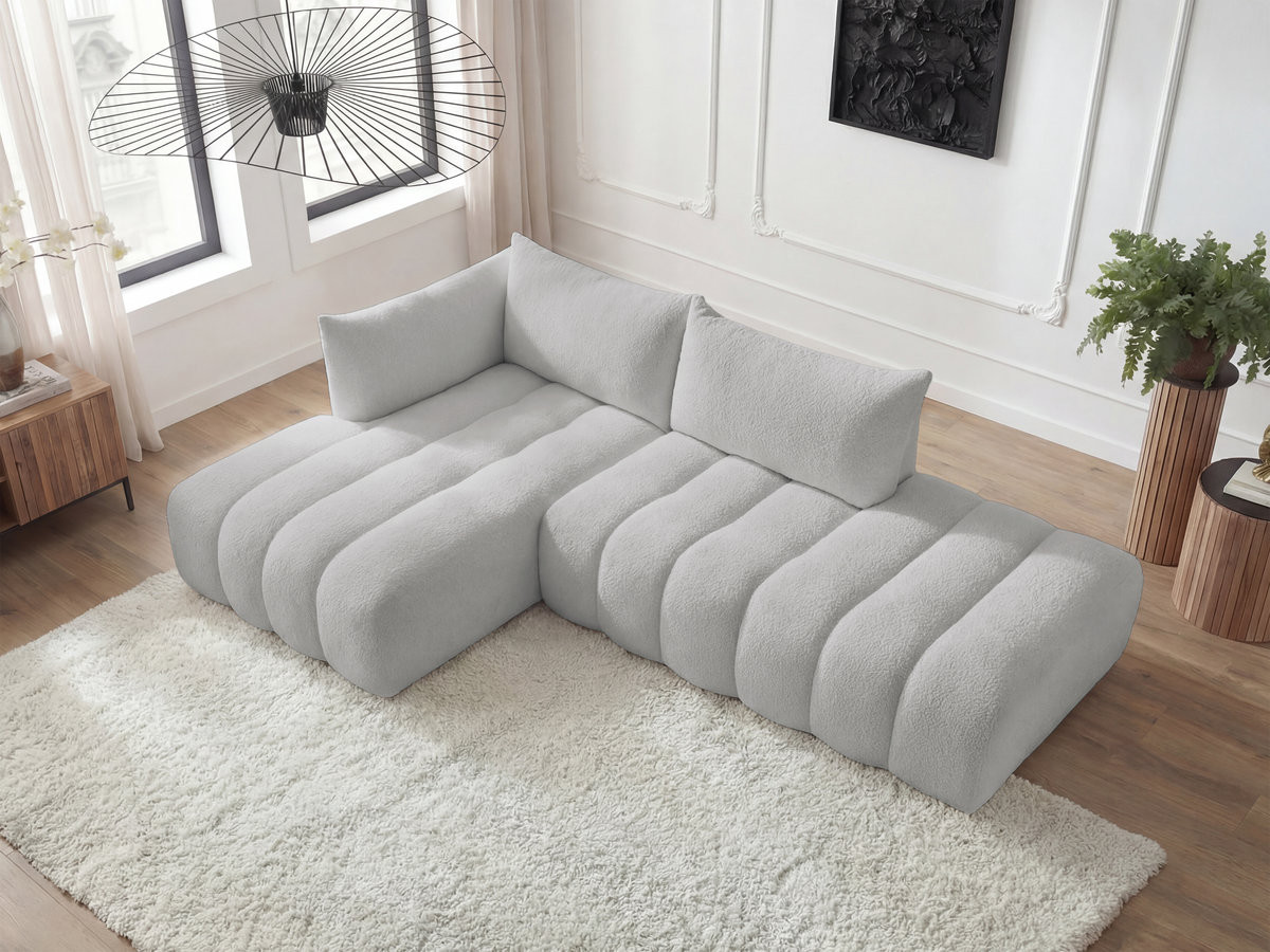 Canapé d'angle fixe modulable AZRA tissu bouclette