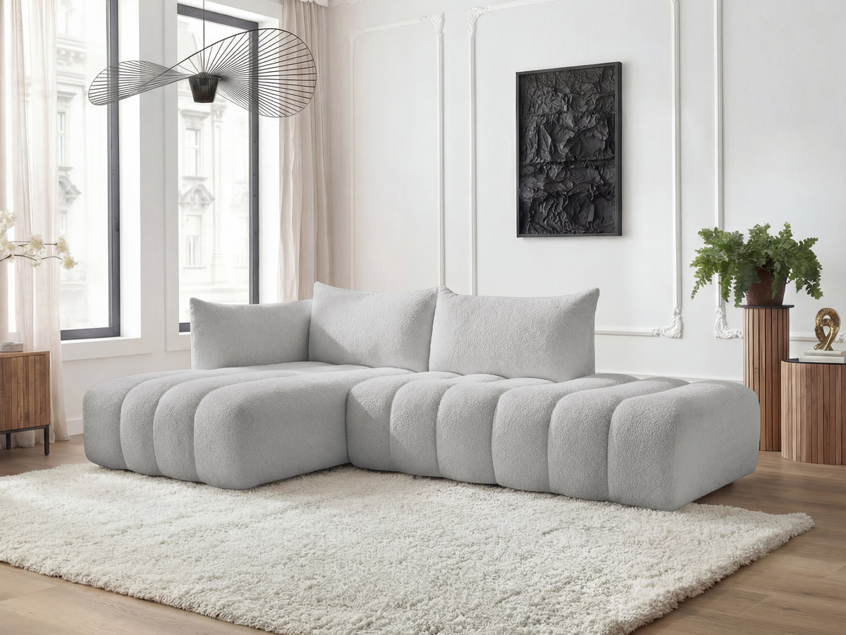 Canapé d'angle fixe modulable AZRA tissu bouclette