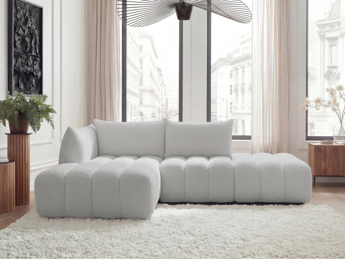 Canapé d'angle fixe modulable AZRA tissu bouclette