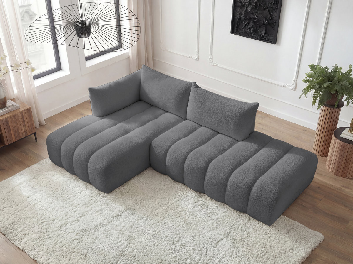 Canapé d'angle fixe modulable AZRA tissu bouclette