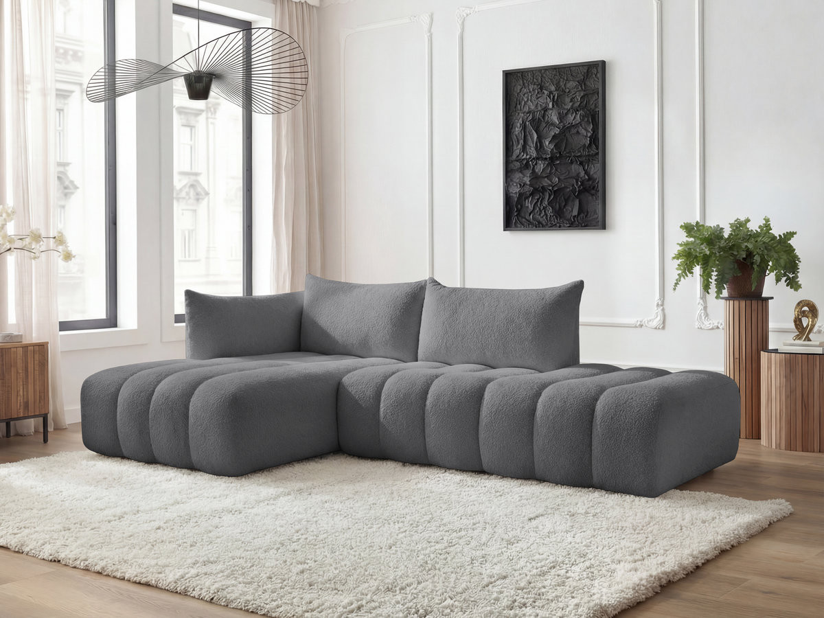 Canapé d'angle fixe modulable AZRA tissu bouclette