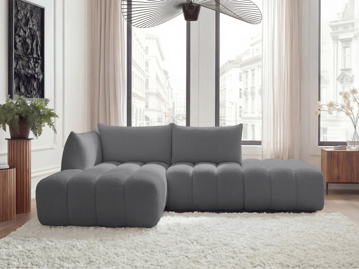 Canapé d'angle fixe modulable AZRA tissu bouclette