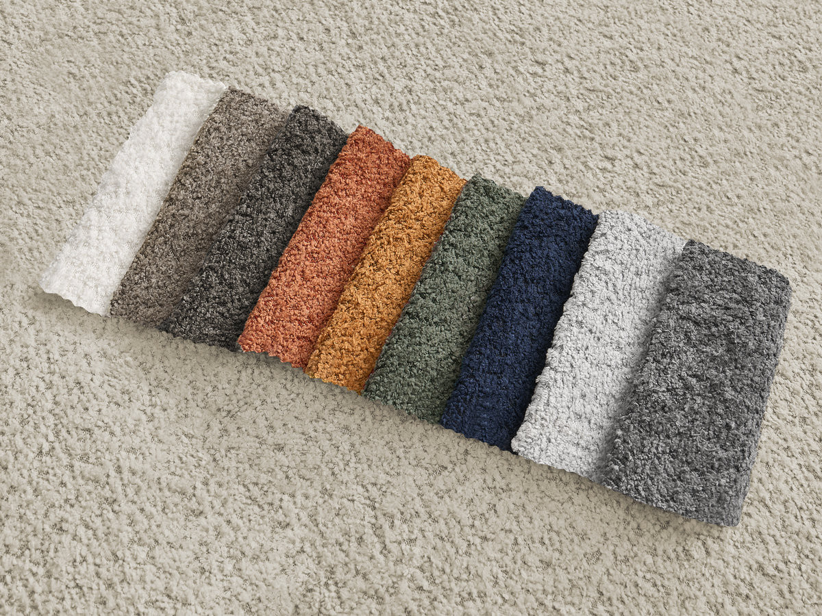 Canapé incurvé 4 places AZRA bouclette avec pouf beige — vue 5