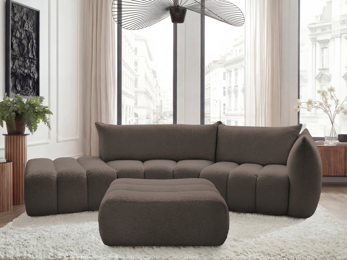 Canapé incurvé 4 places AZRA bouclette avec pouf marron — vue 4