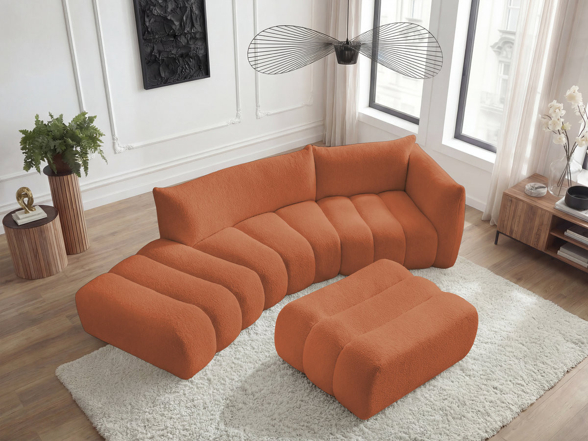 Canapé incurvé 4 places AZRA bouclette avec pouf orange — vue 6