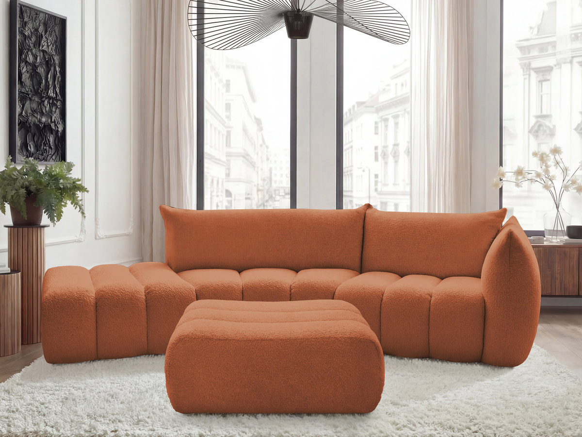 Canapé incurvé 4 places AZRA bouclette avec pouf orange — vue 4