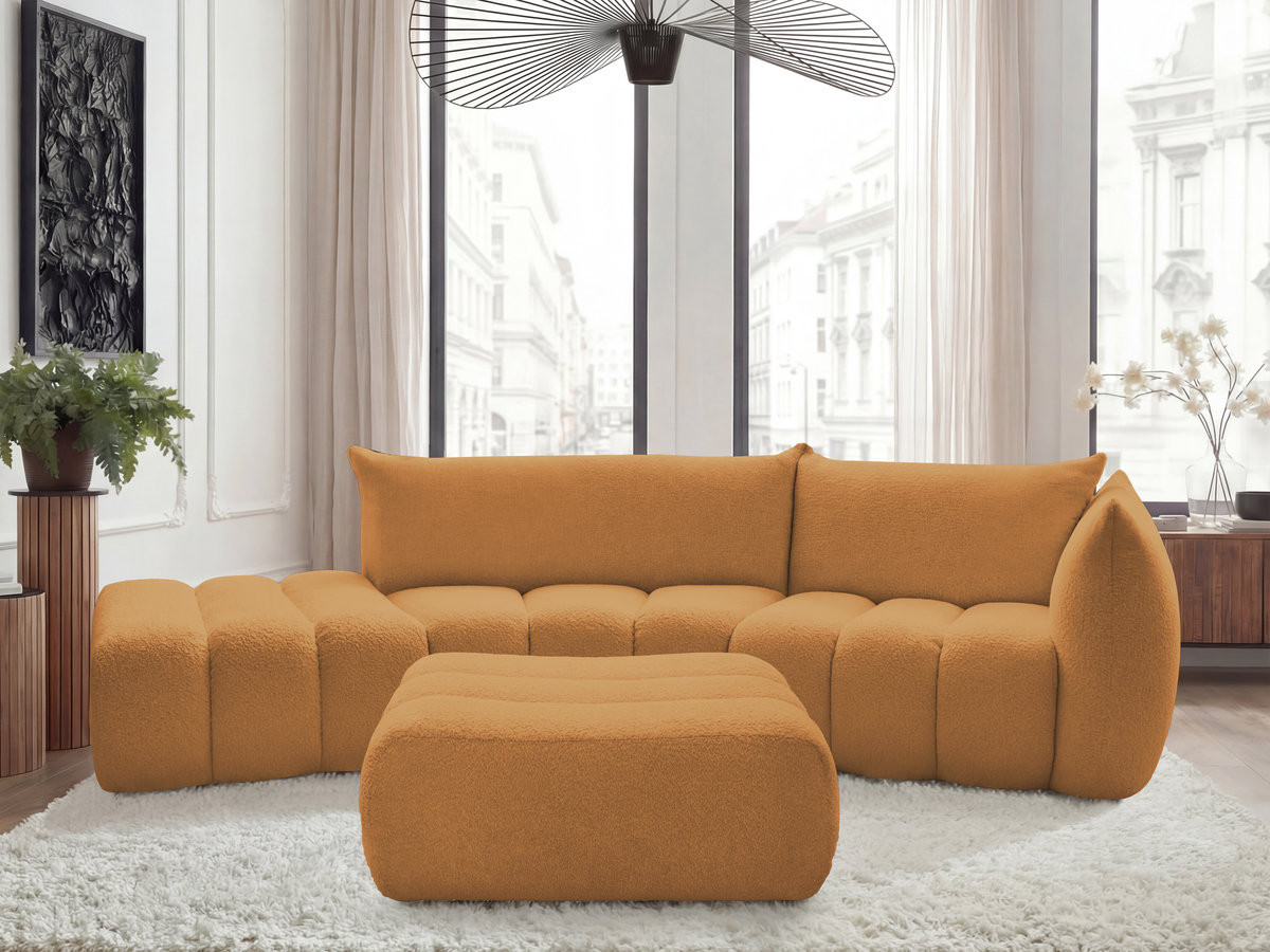 Canapé incurvé 4 places AZRA bouclette avec pouf jaune — vue 4