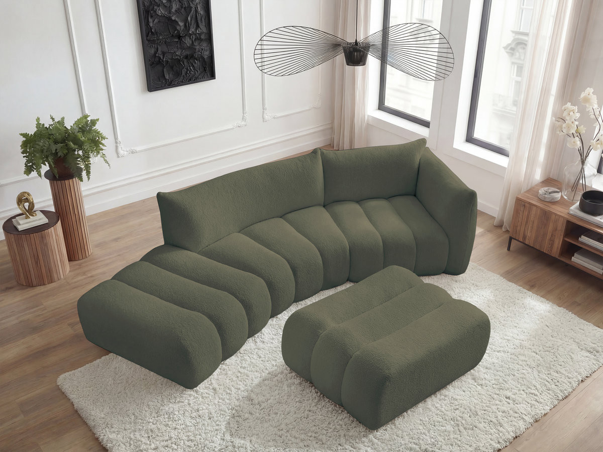 Canapé incurvé 4 places AZRA bouclette avec pouf vert — vue 6