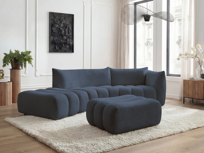 Canapé incurvé fixe 4 places AZRA tissu bouclette avec pouf