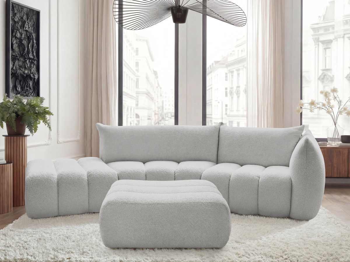 Canapé incurvé 4 places AZRA bouclette avec pouf gris clair — vue 4