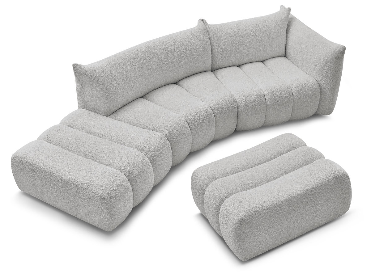 Canapé incurvé fixe 4 places AZRA tissu bouclette avec pouf