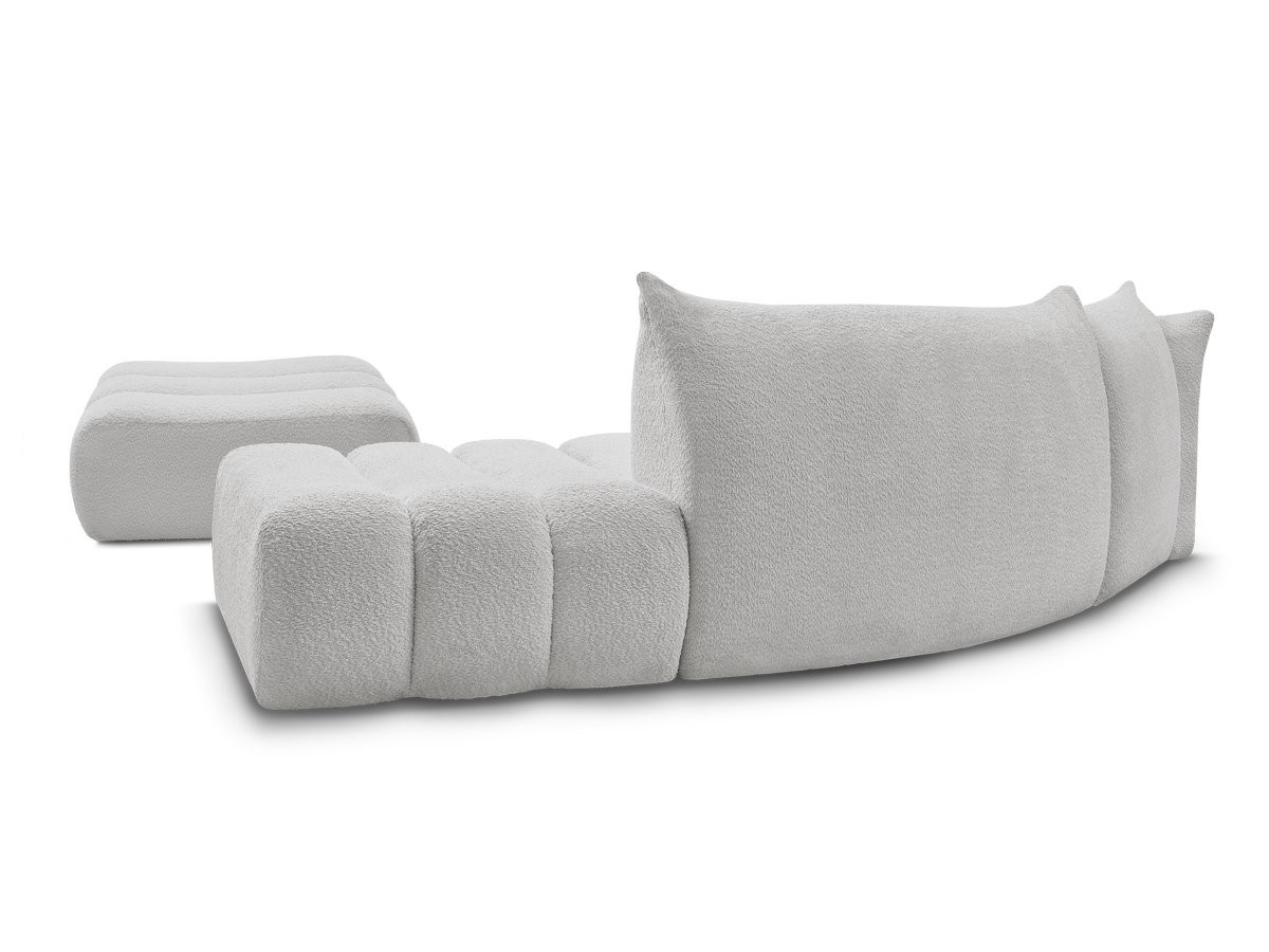 Canapé incurvé fixe 4 places AZRA tissu bouclette avec pouf