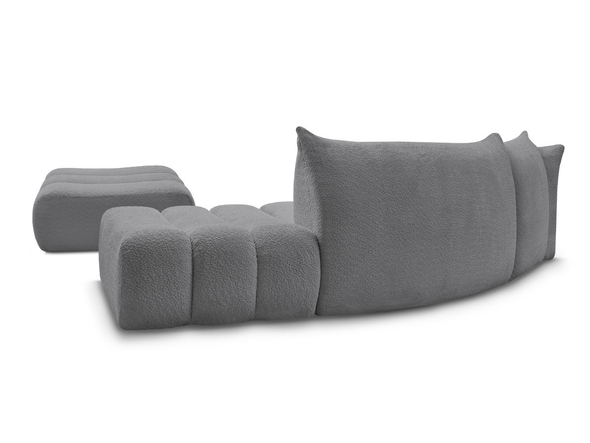 Canapé incurvé fixe 4 places AZRA tissu bouclette avec pouf