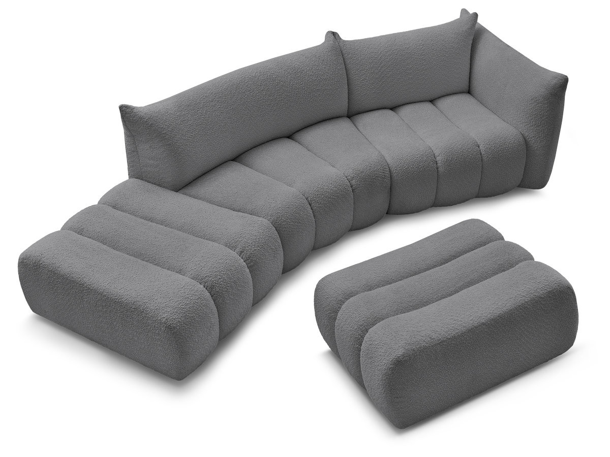 Canapé incurvé fixe 4 places AZRA tissu bouclette avec pouf