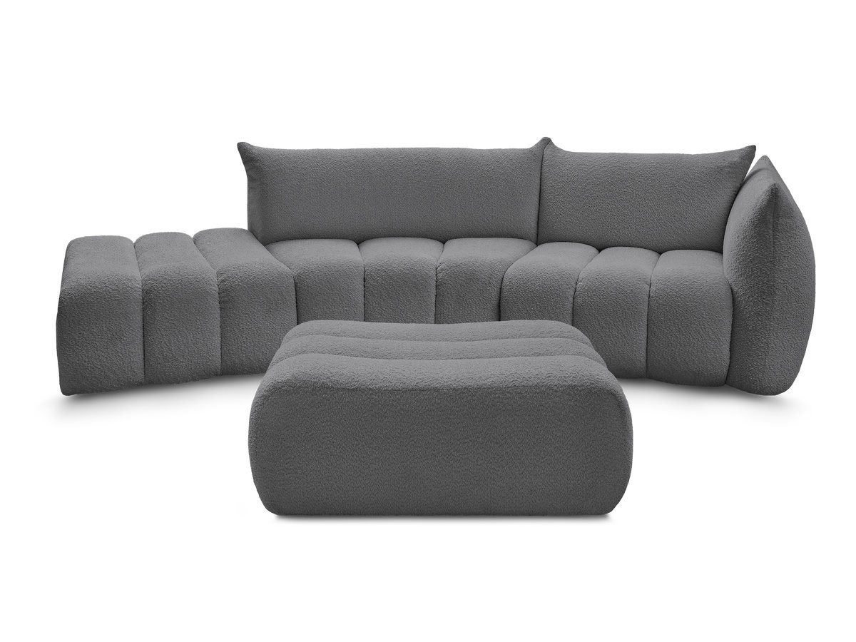 Canapé incurvé fixe 4 places AZRA tissu bouclette avec pouf