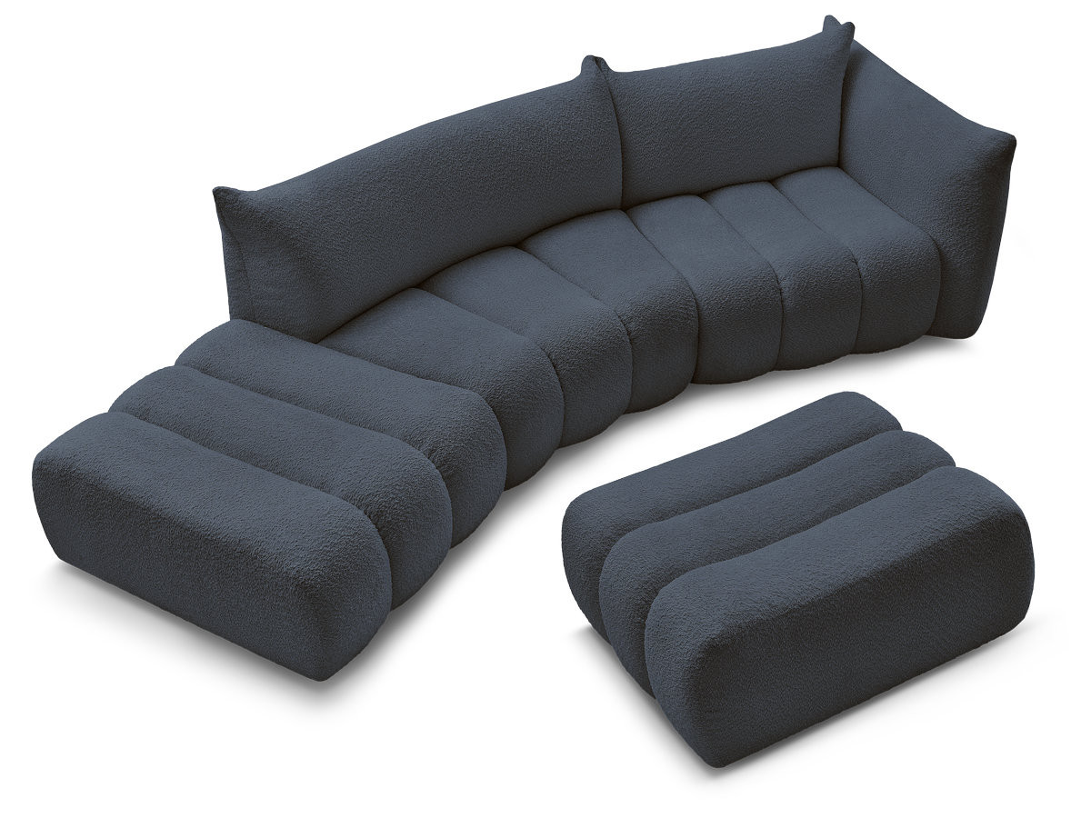Canapé incurvé fixe 4 places AZRA tissu bouclette avec pouf