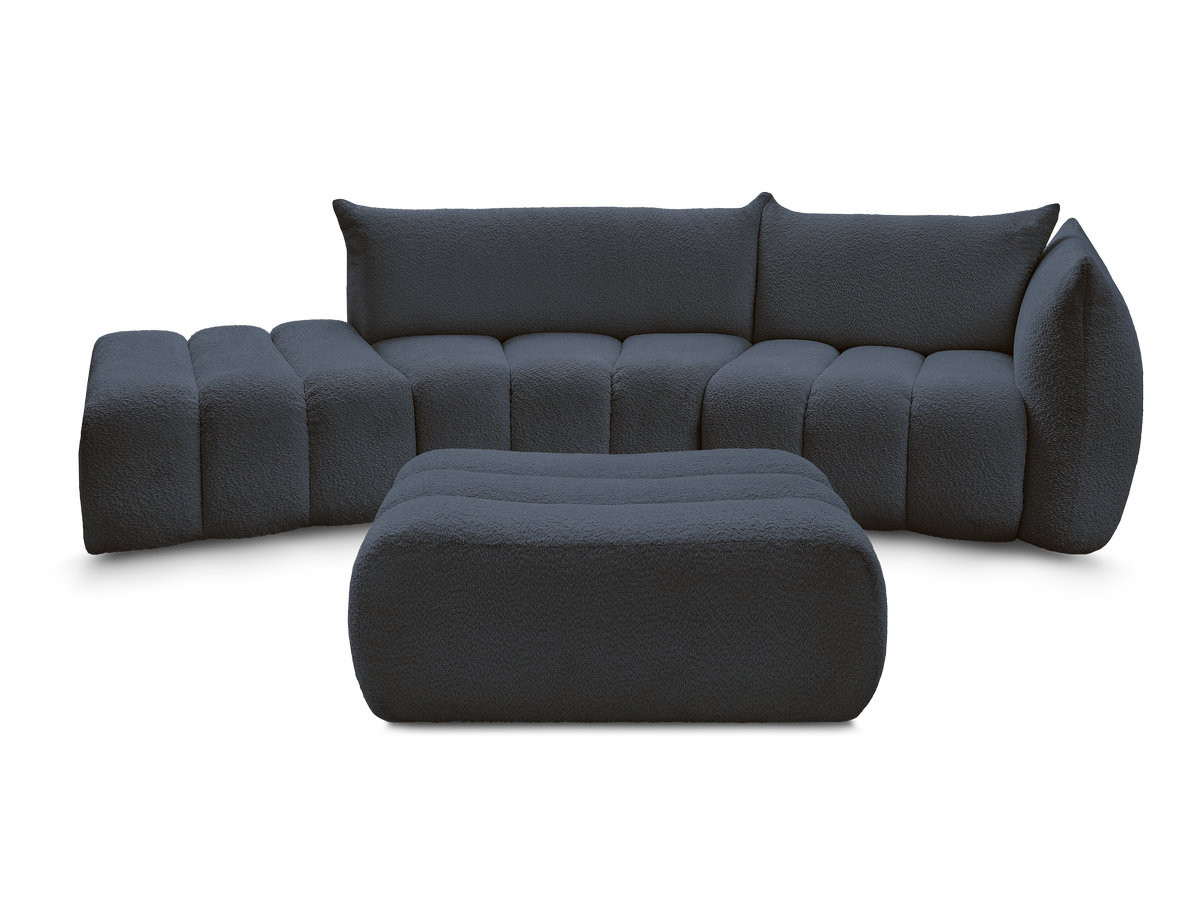 Canapé incurvé fixe 4 places AZRA tissu bouclette avec pouf