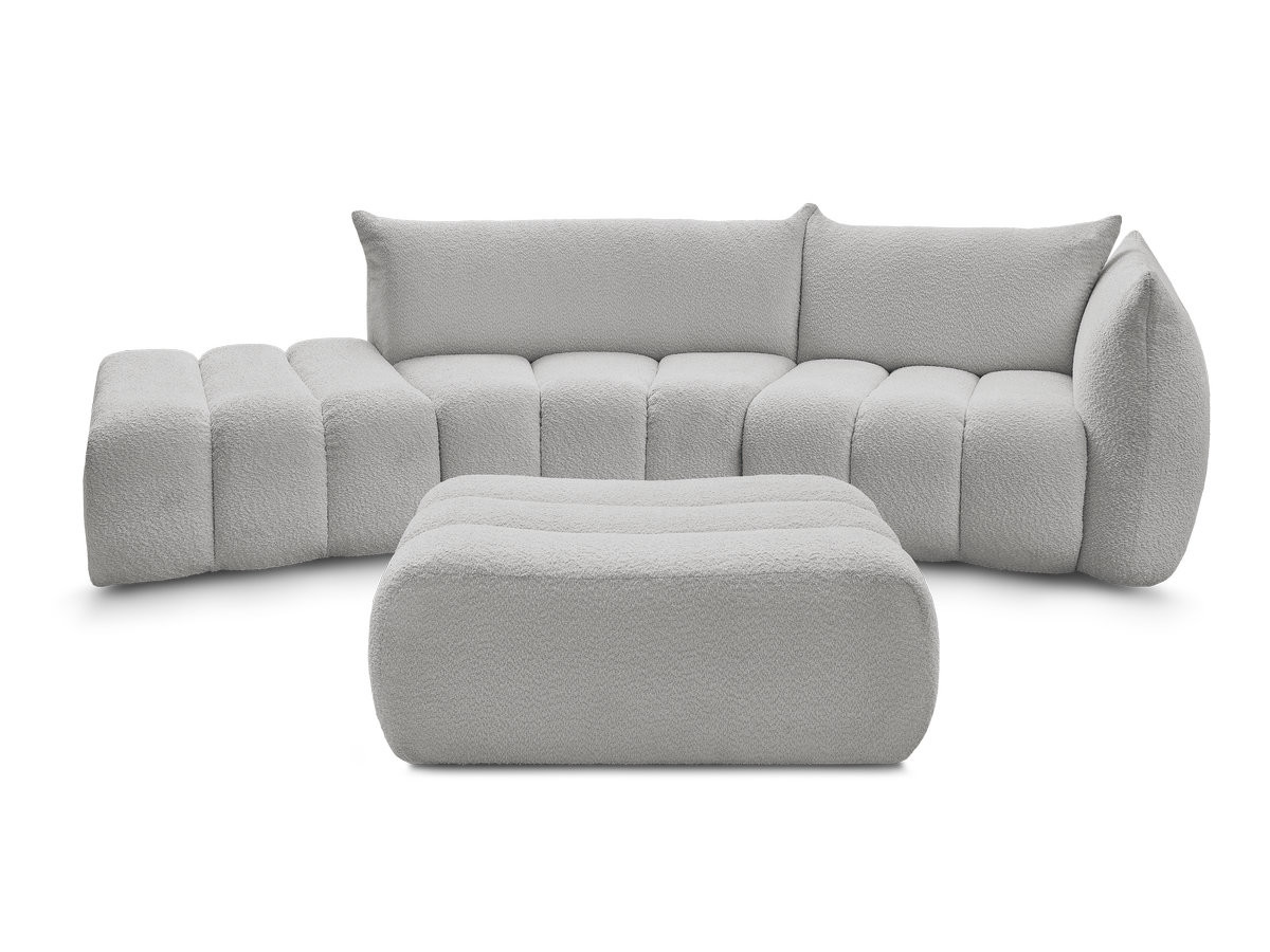 Canapé incurvé fixe 4 places AZRA tissu bouclette avec pouf